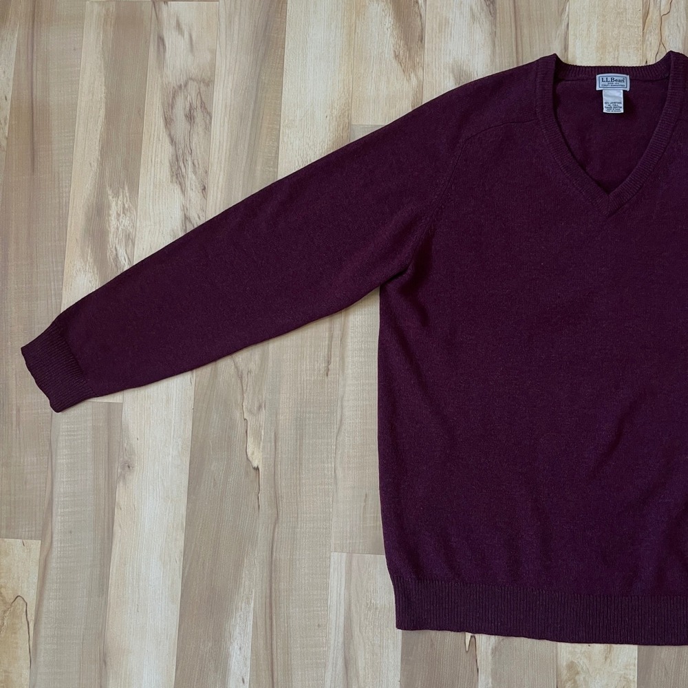 L.L. Bean Sweater Men's XLT 100% Wool Burgundy Classic Preppy Heritage Lodge - Picture 3 of 9
